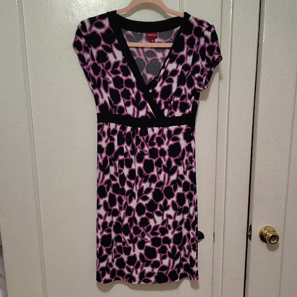 Merona Purple and Black Floral Wrap Dress